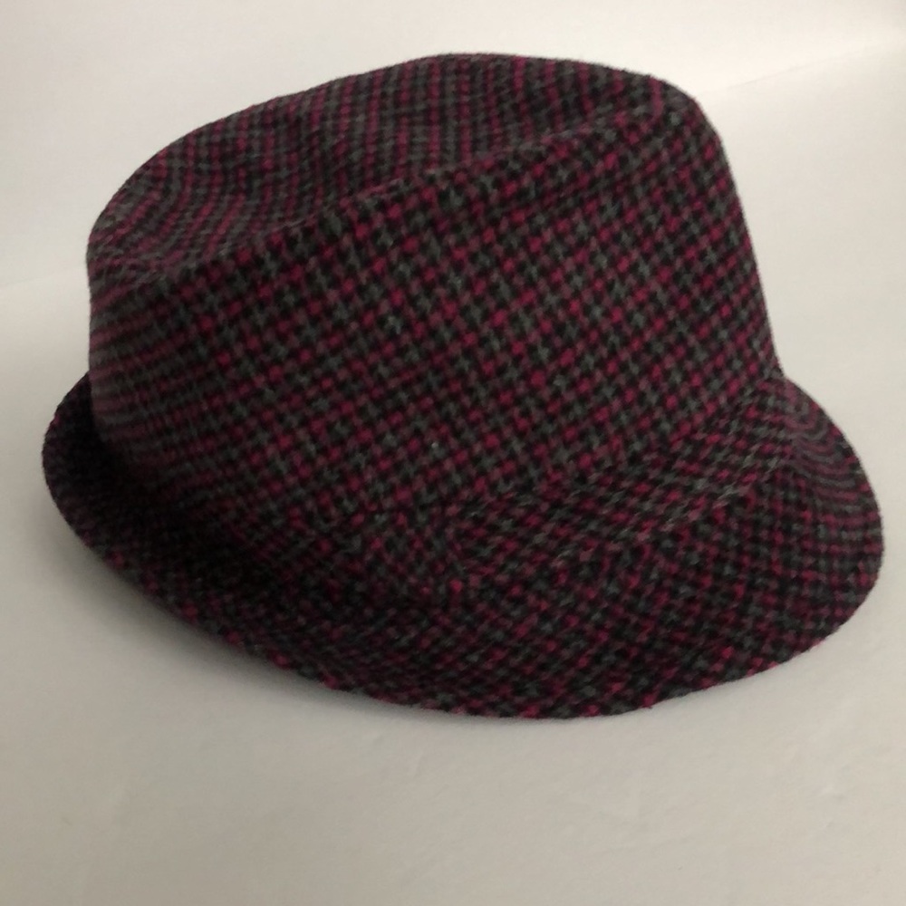 Wool Houndstooth Fedora in Pink, Grey and Black